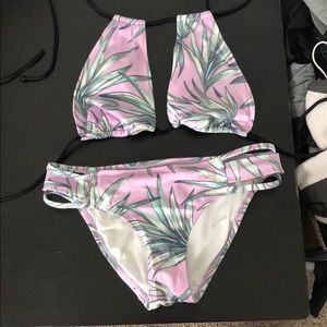 VS purple palm high neck halter suit